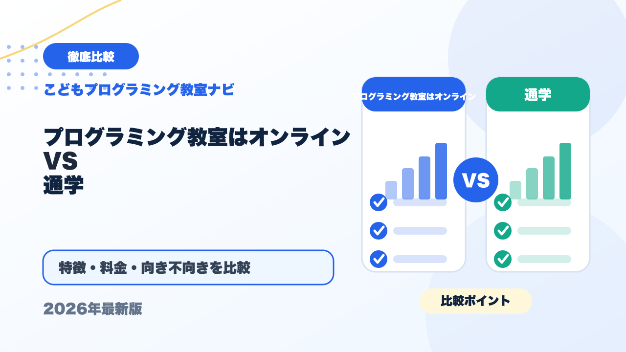 プログラミング教室はオンラインと通学どっちがいい？メリット・デメリットを比較 アイキャッチ